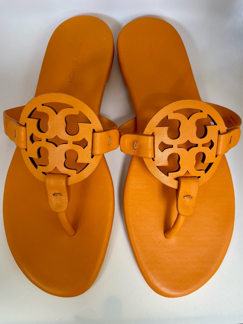 Tory Burch Orange Miller Leather Thong Sandals